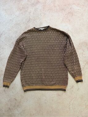 Perry Ellis Yellow, Pink and Black Textured Crewneck Sweater